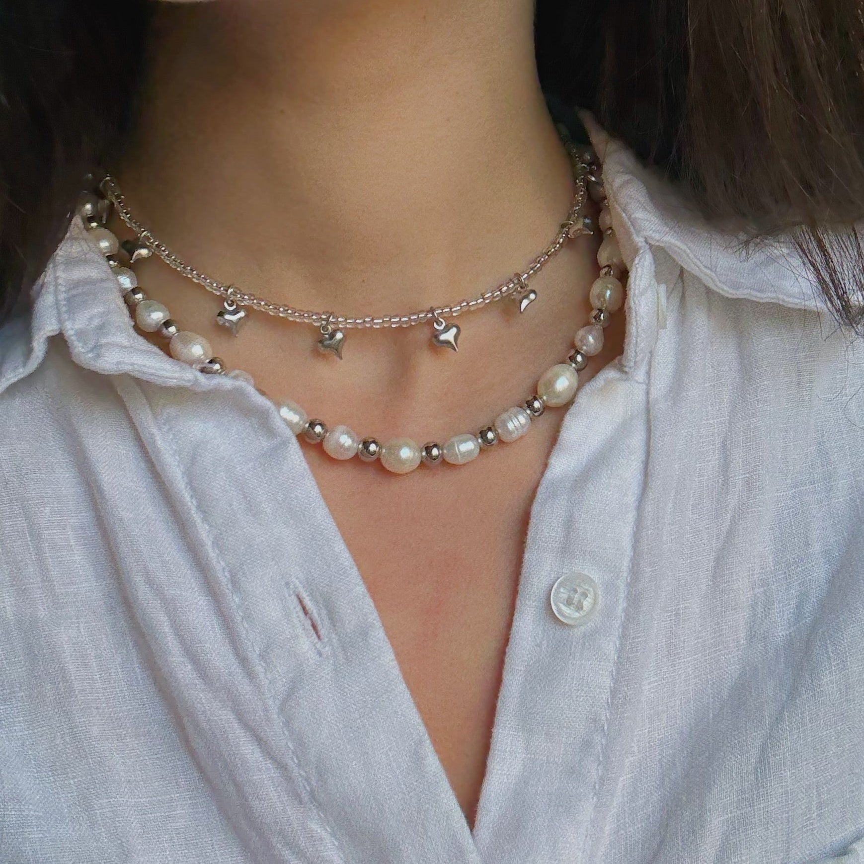 SILVER HEARTS CHARM NECKLACE