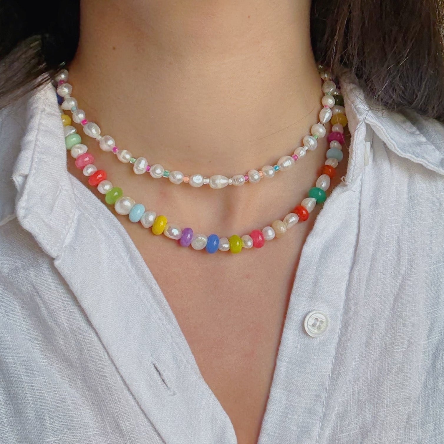 RONDELLE BEAD x PEARL NECKLACE