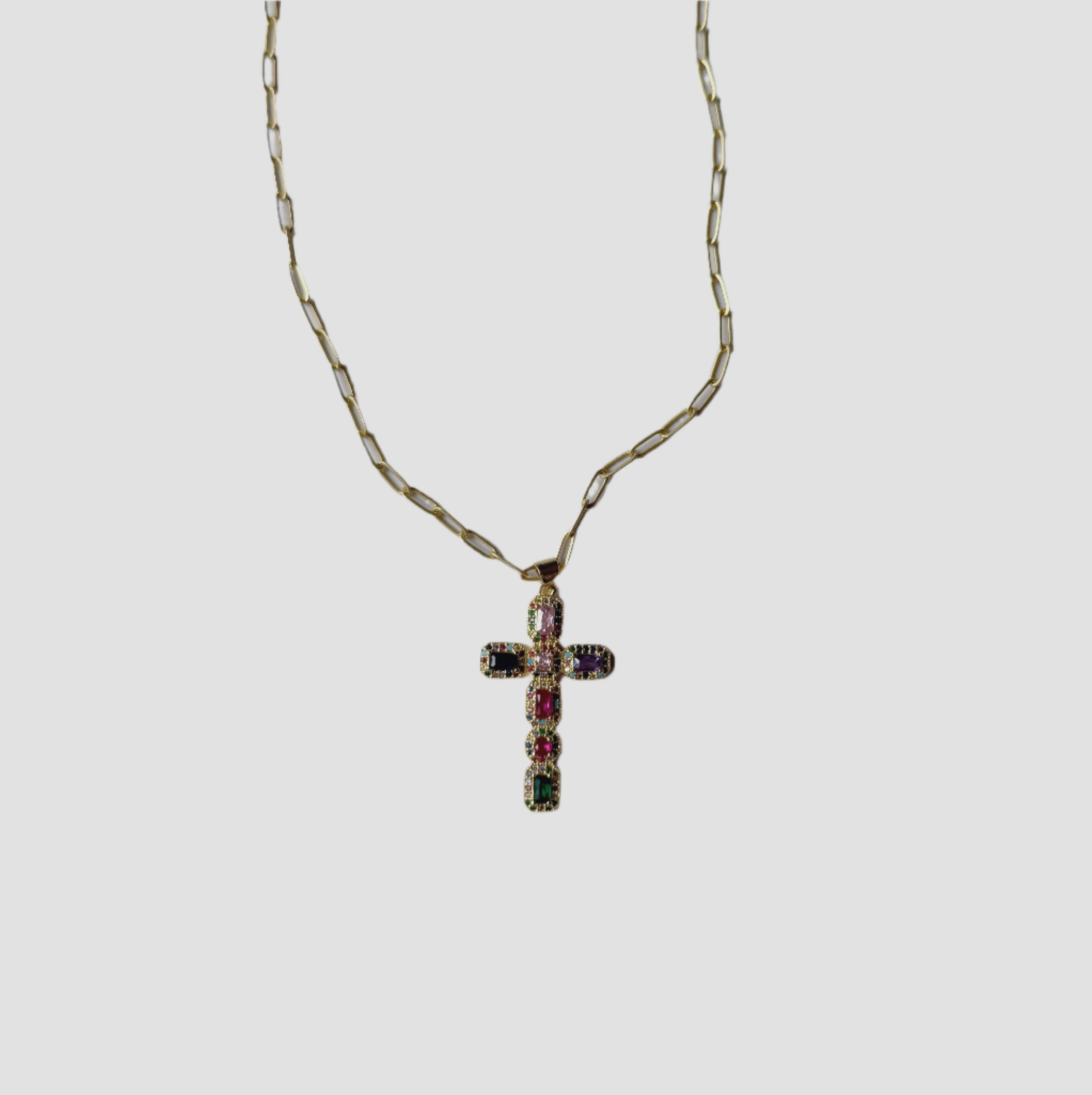 GOLD CRYSTAL CROSS CHAIN