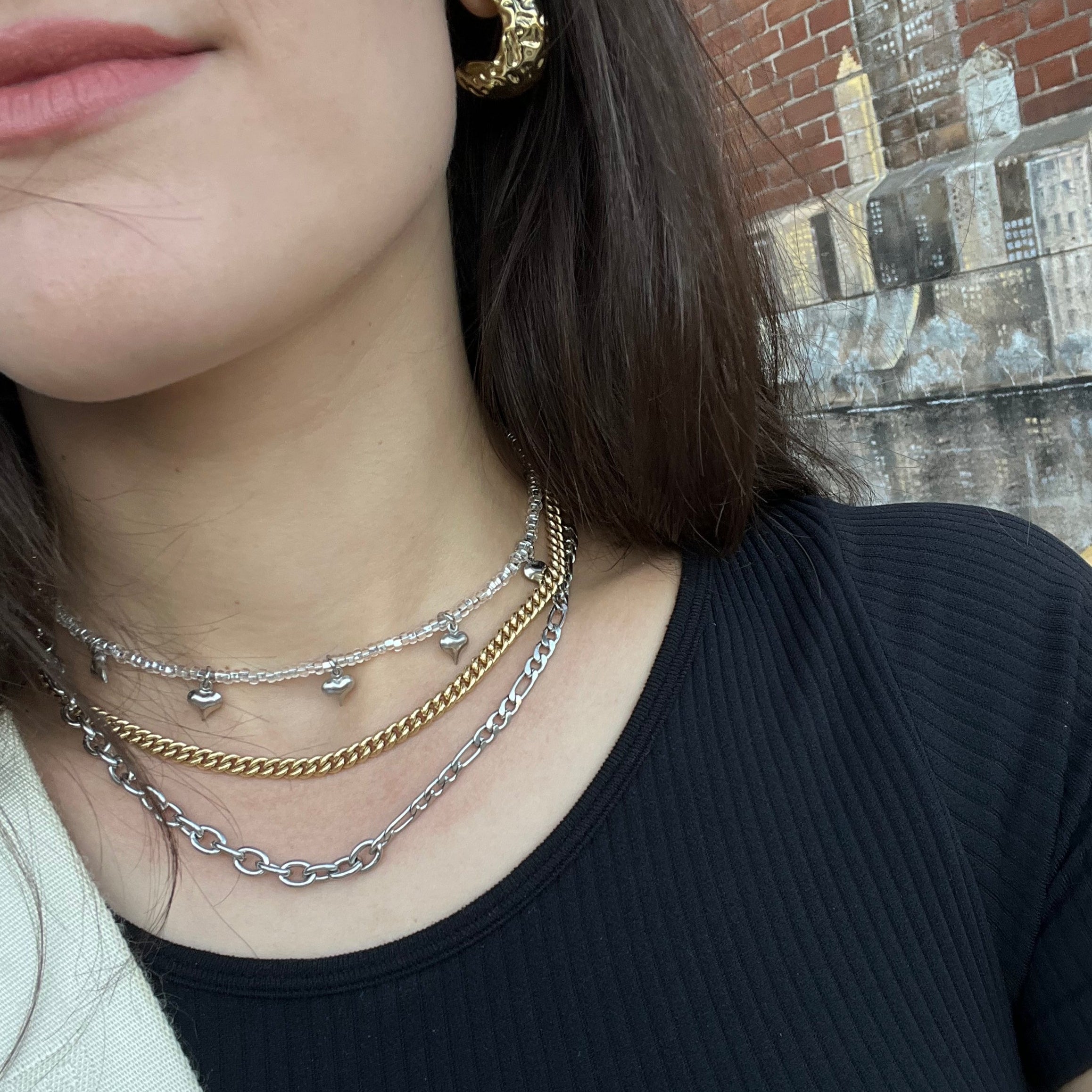 SILVER HEARTS CHARM NECKLACE