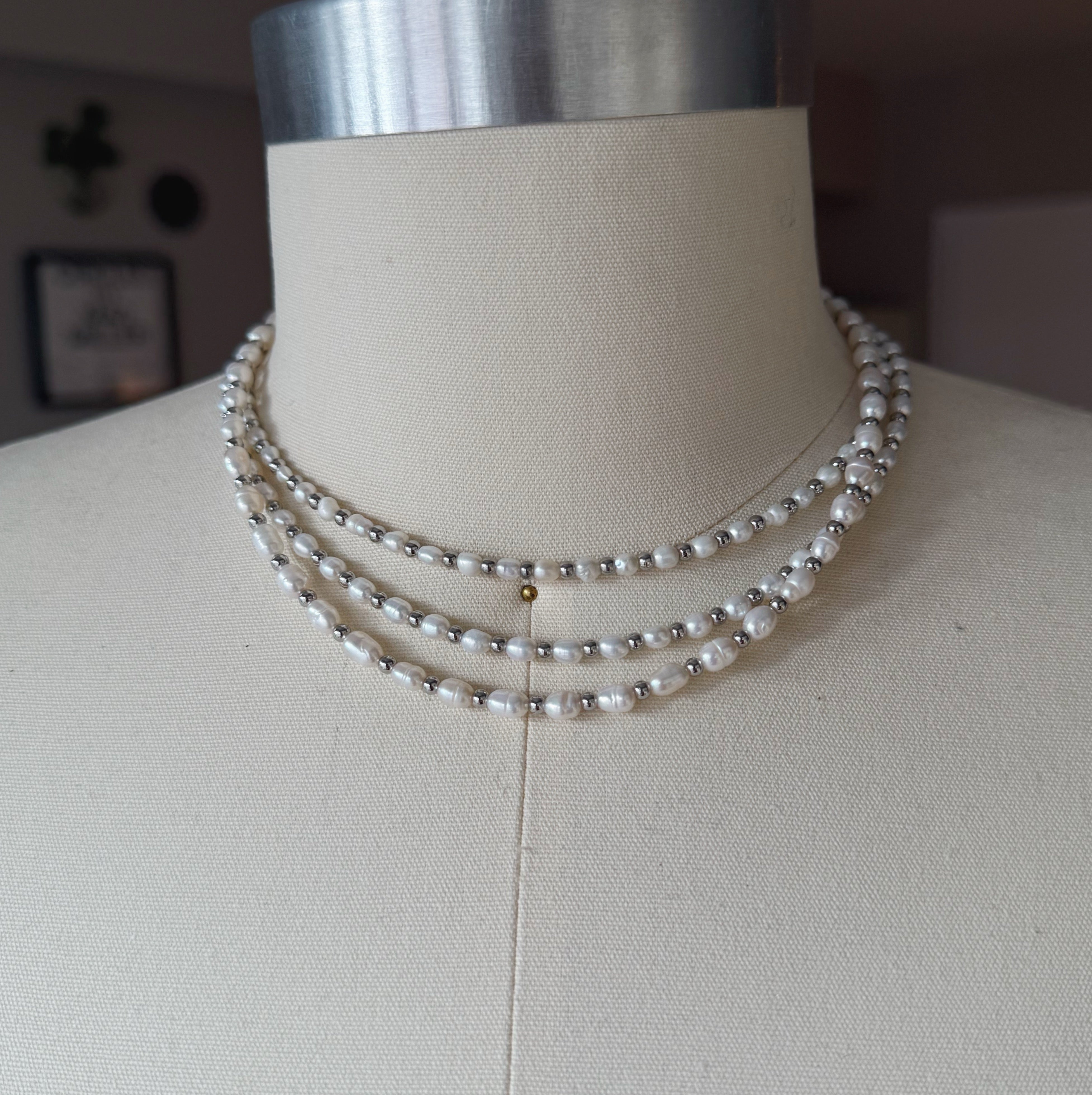 Tiny Steel Pearl Necklace